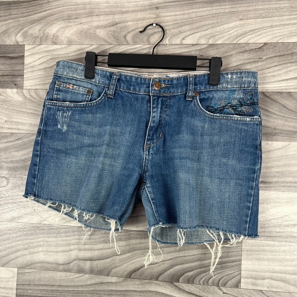 Joe's Jeans Shorts Women 31 Blue Denim 100% Cotton Frayed Hem Embroidered Beachy - Picture 5 of 16